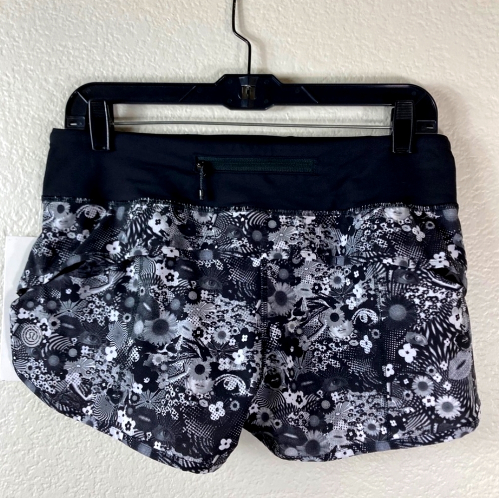 LULULEMON Speed Shorts size 8 Black, floral design